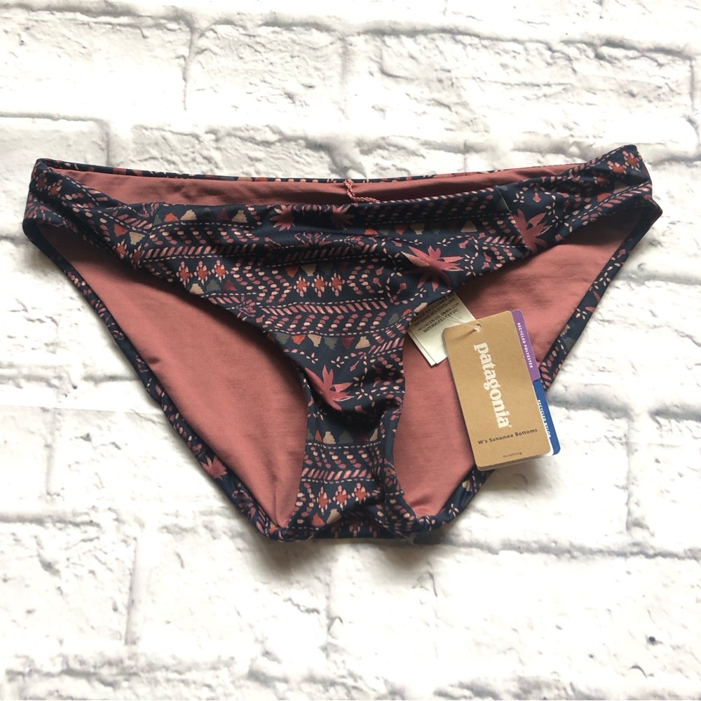 Patagonia Sunamee Swim Bottoms Size XS Women's Fireside Folk Navy Blue Pink